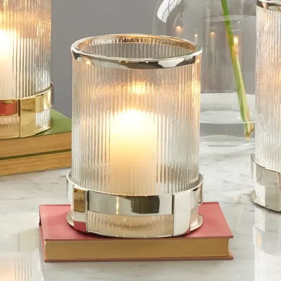 Hurricane Lantern with Glass - Silver, Metal image