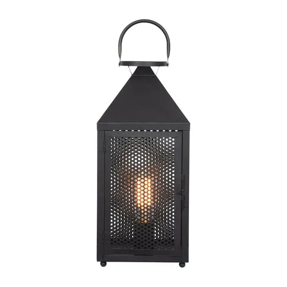 Lantern Table Lamp with Mesh Panels - Black, Metal