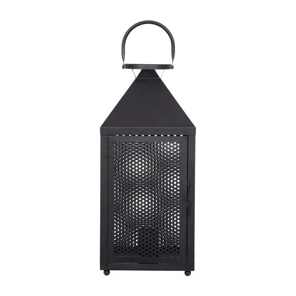 Lantern Table Lamp with Mesh Panels - Black, Metal