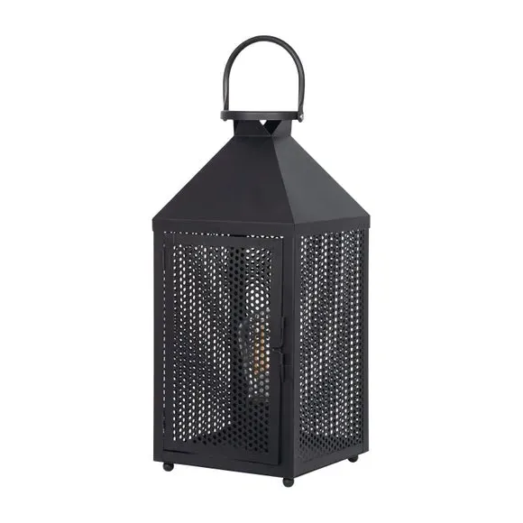 Lantern Table Lamp with Mesh Panels - Black, Metal