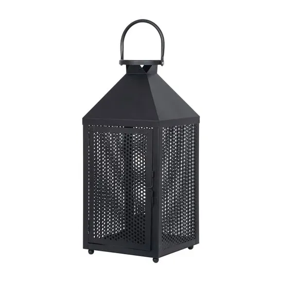 Lantern Table Lamp with Mesh Panels - Black, Metal