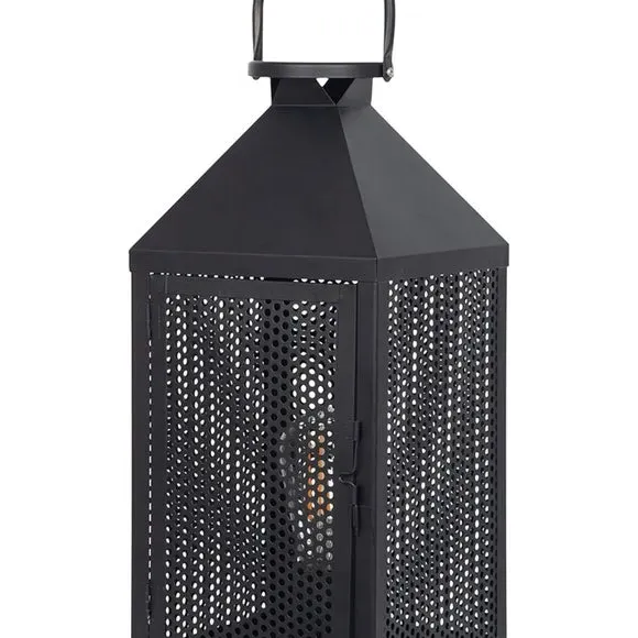 Lantern Table Lamp with Mesh Panels - Black, Metal