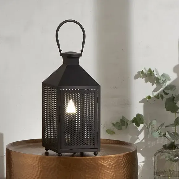 Lantern Table Lamp with Mesh Panels - Black, Metal image