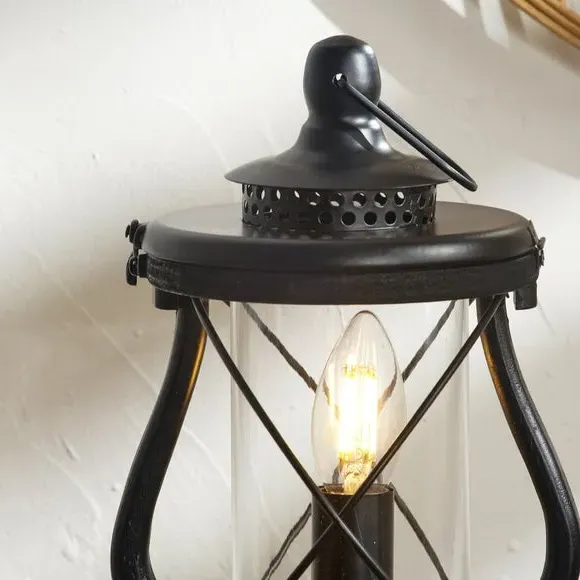 Lantern Table Lamp with Switch - Black, Wood