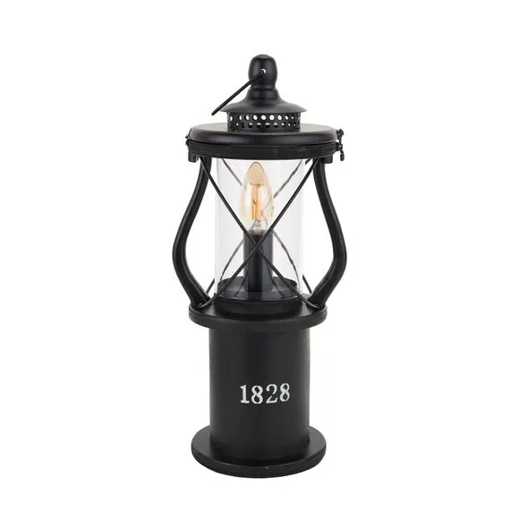 Lantern Table Lamp with Switch - Black, Wood
