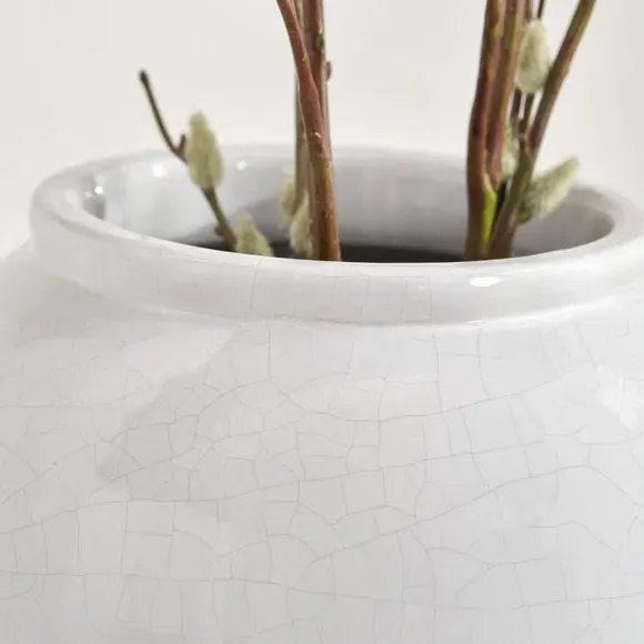 Leaf Detail Vase - White, Stoneware