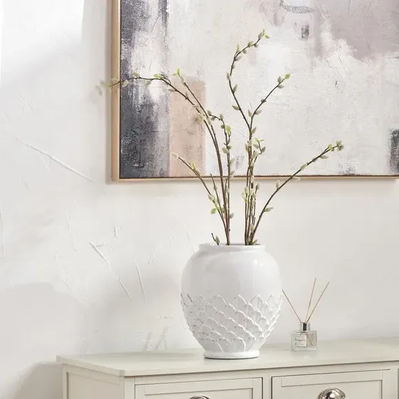 Leaf Detail Vase - White, Stoneware image