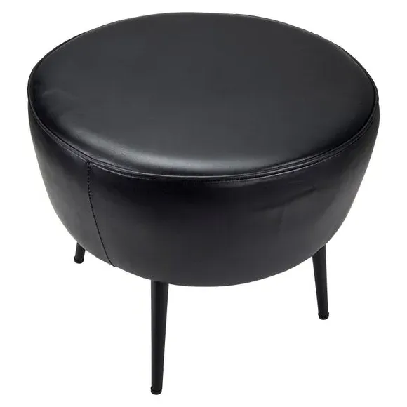 Leather Footstool with Iron Legs - Dark Grey