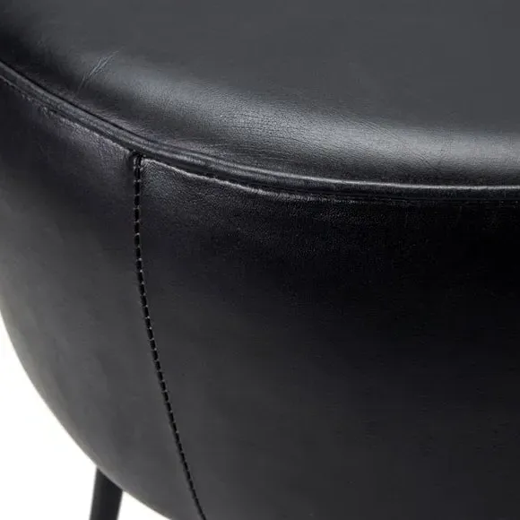 Leather Footstool with Iron Legs - Dark Grey
