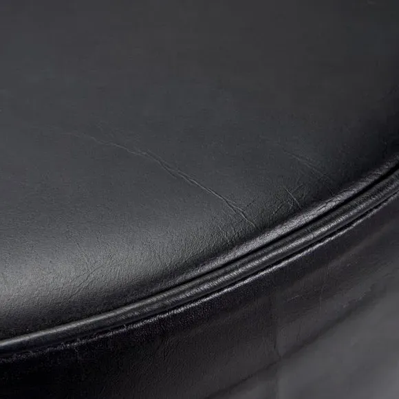 Leather Footstool with Iron Legs - Dark Grey