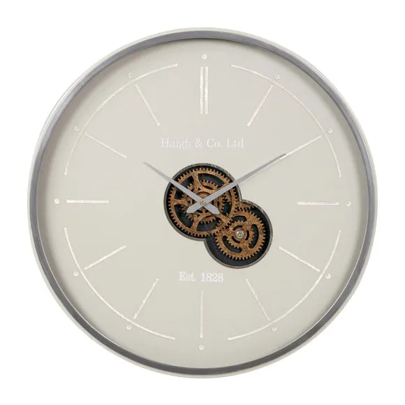 Metal Cog Wall Clock - Cream, Metal