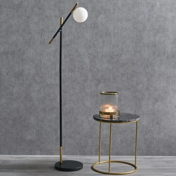 Orb Floor Lamp with Gold Accents - White, Glass image