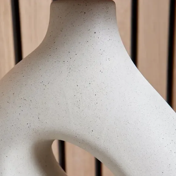 Organic Table Lamp with Linen Shade - Cream, Ceramic