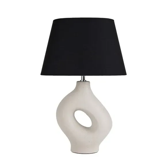 Organic Table Lamp with Linen Shade - Cream, Ceramic