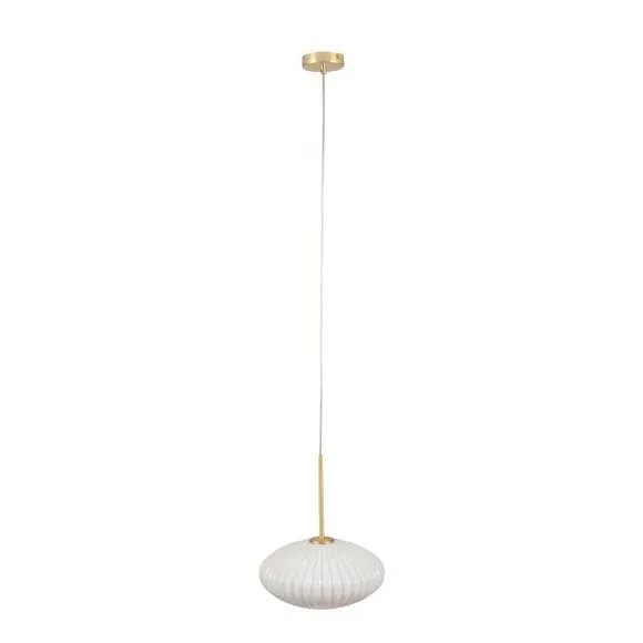 Oval Pendant Light Ribbed - White, Glass