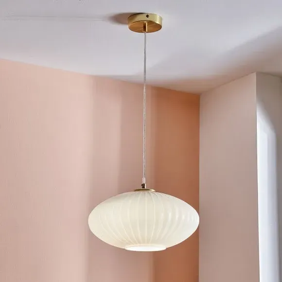 Oval Pendant Light Ribbed - White, Glass image