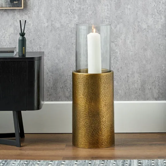 Pedestal Hurricane Candle Holder - Antique Brass