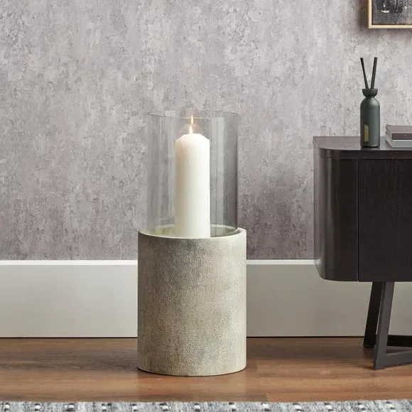 Pedestal Hurricane Candle Holder - Stone, Metal