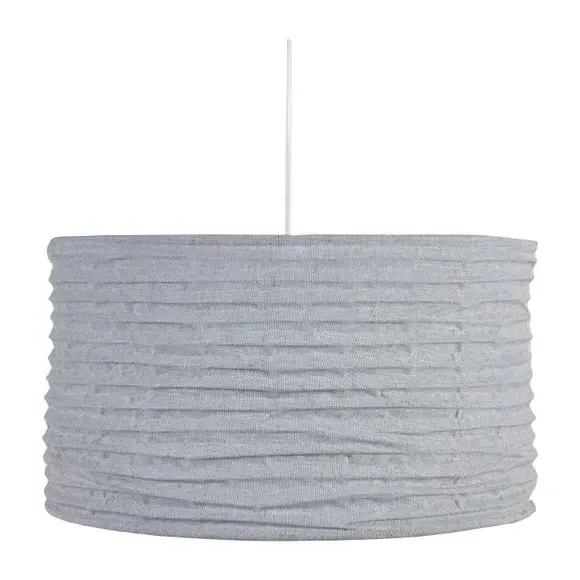 Pendant Light Shade with Metal Ribbing - Grey, Jute