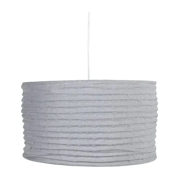 Pendant Light Shade with Metal Ribbing - Grey, Jute