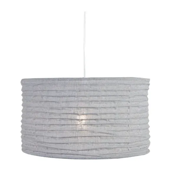 Pendant Light Shade with Metal Ribbing - Grey, Jute