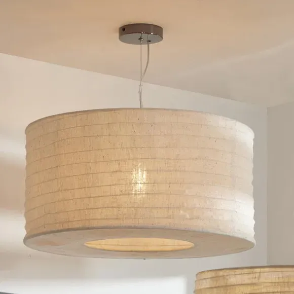 Pendant Light Shade with Metal Ribbing - Natural, Jute