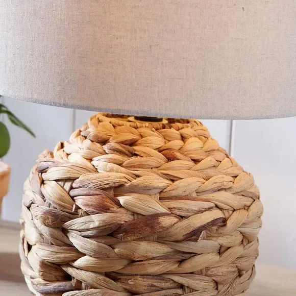 Plaited Table Lamp with Linen Shade - Natural