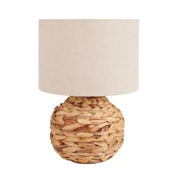Plaited Table Lamp with Linen Shade - Natural