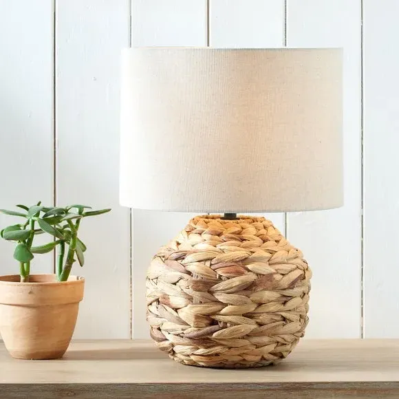 Plaited Table Lamp with Linen Shade - Natural image