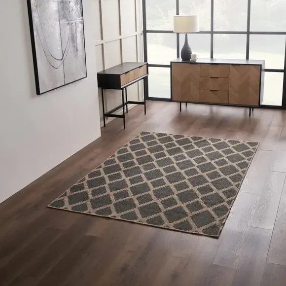 Rectangle Outdoor Rug Diamond Design - Natural image