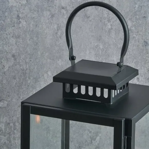 Rectangular Lantern with Glass Panels - Black, Metal