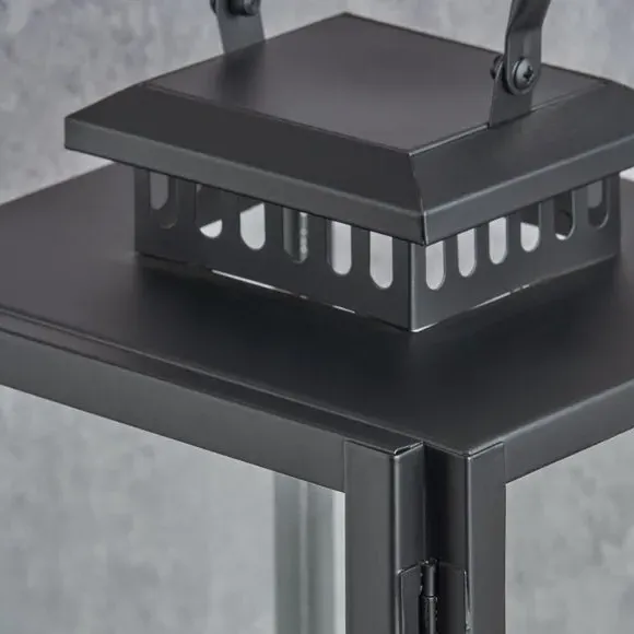 Rectangular Lantern with Glass Panels - Black, Metal