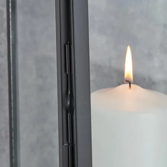 Rectangular Lantern with Glass Panels - Black, Metal