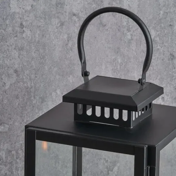 Rectangular Lantern with Glass Panels - Black, Metal