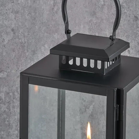 Rectangular Lantern with Glass Panels - Black, Metal