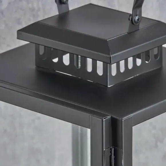 Rectangular Lantern with Glass Panels - Black, Metal