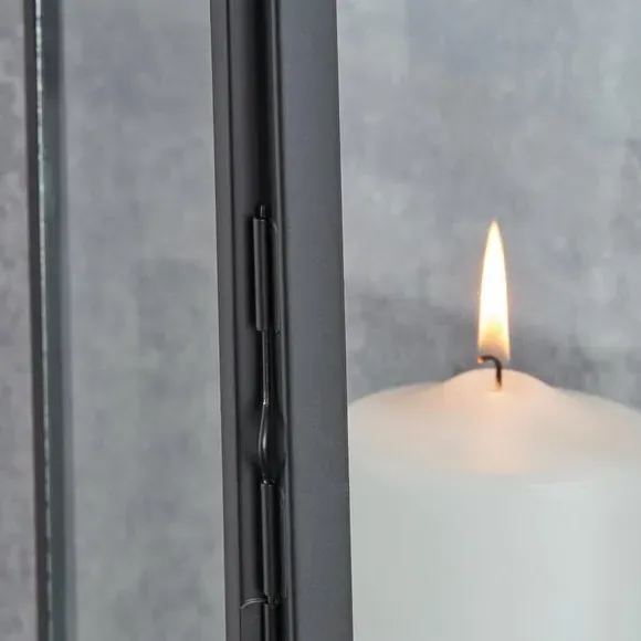 Rectangular Lantern with Glass Panels - Black, Metal