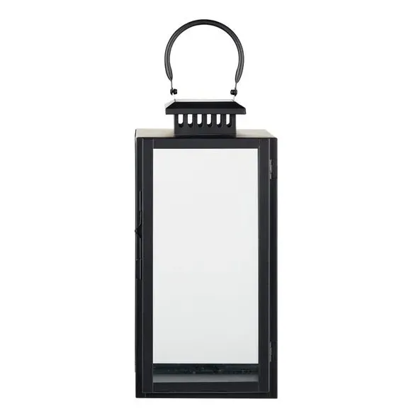 Rectangular Lantern with Glass Panels - Black, Metal
