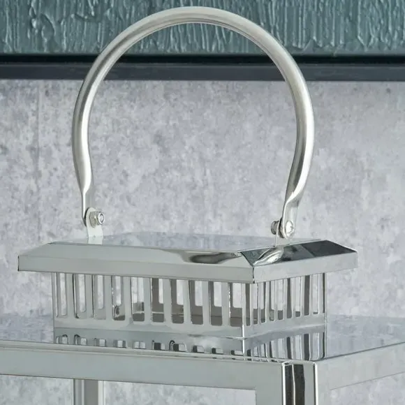 Rectangular Lantern with Glass Panels - Silver, Metal
