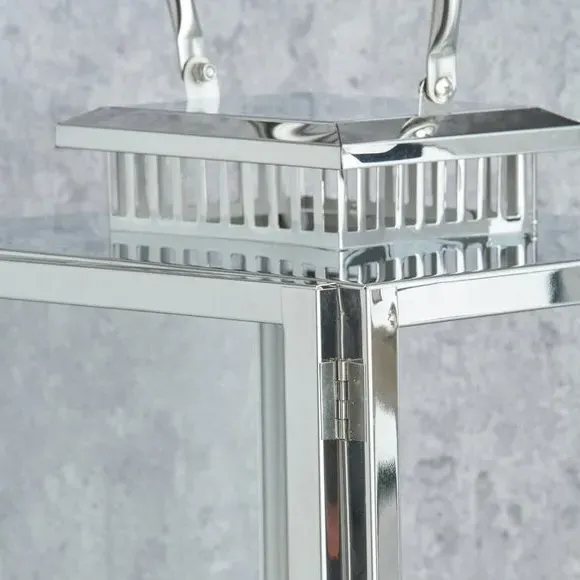 Rectangular Lantern with Glass Panels - Silver, Metal