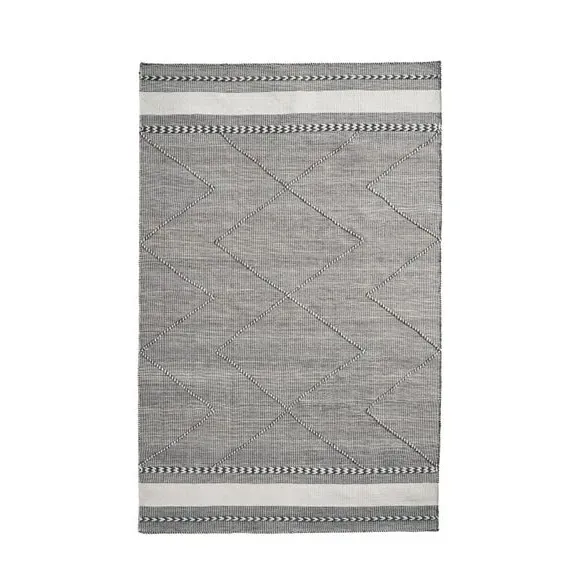Rectangular Rug Plaited Stripe - Grey, Recycled