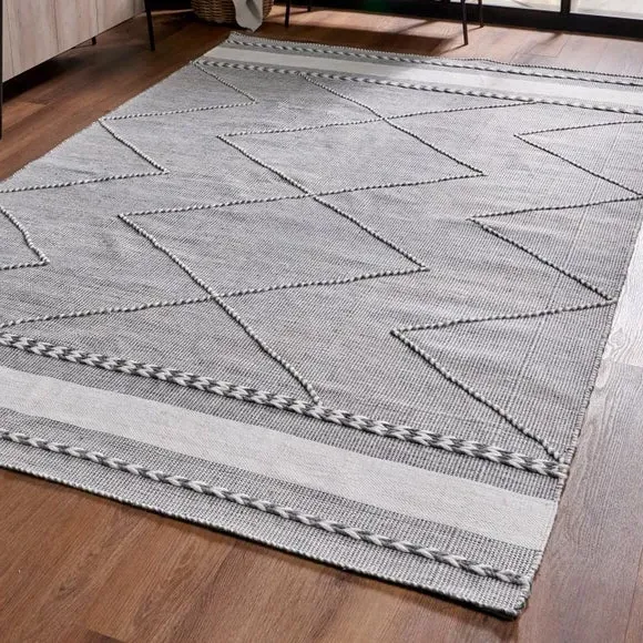 Rectangular Rug Plaited Stripe - Grey, Recycled image