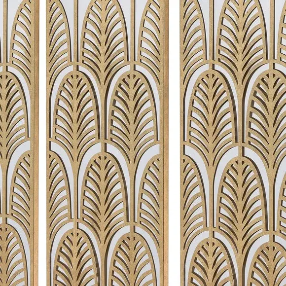 Rectangular Wall Art with Mirror - Gold, Metal