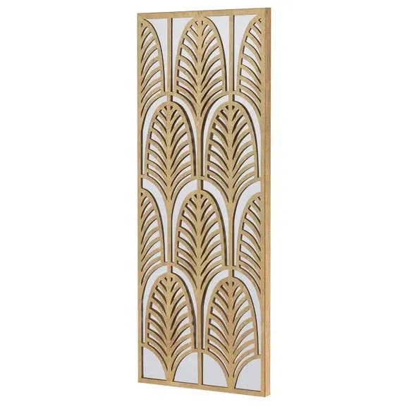 Rectangular Wall Art with Mirror - Gold, Metal