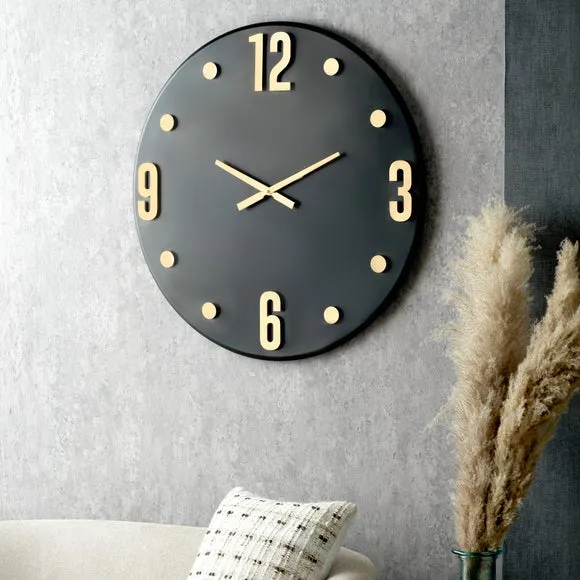 Retro Numbers Wall Clock - Black, Metal image