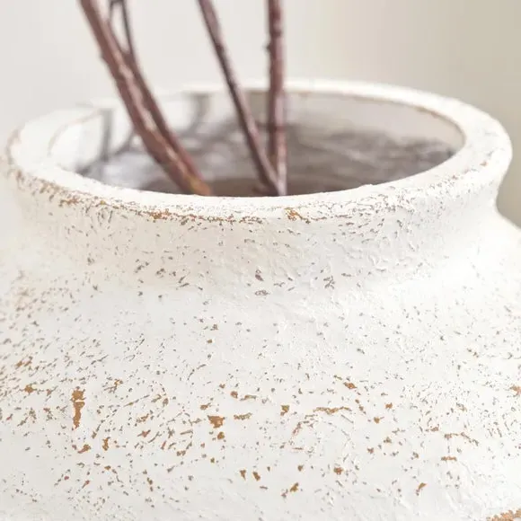 Ribbed Decorative Vase - White, Fibrestone