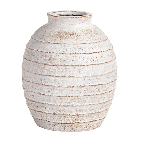Ribbed Decorative Vase - White, Fibrestone