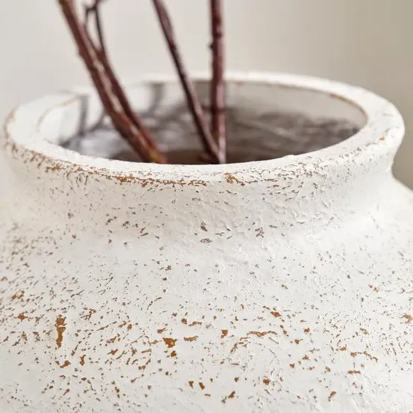 Ribbed Decorative Vase - White, Fibrestone