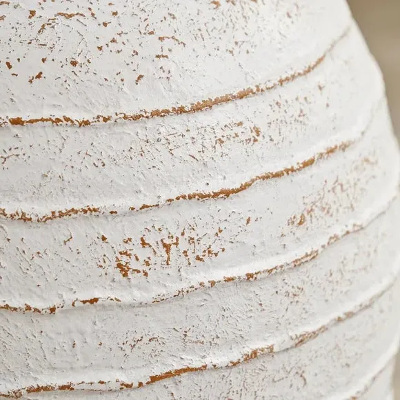 Ribbed Decorative Vase - White, Fibrestone