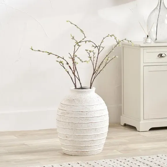 Ribbed Decorative Vase - White, Fibrestone